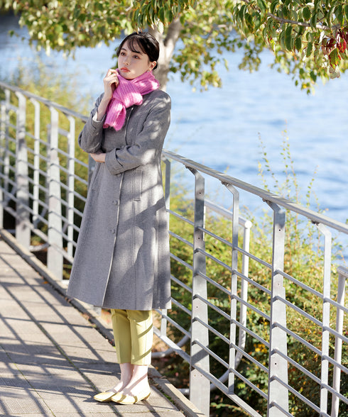 【ウール95%】ノーカラー包みボタンAラインコート