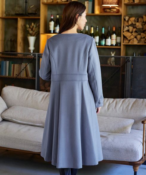 【ウール95%】ノーカラー包みボタンAラインコート