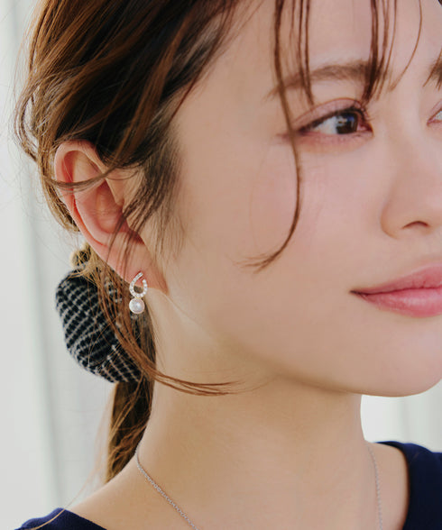 【金属アレルギー対応】ドロップ+パールピアス