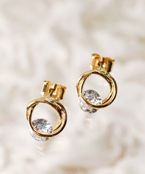 【金属アレルギー対応】ラウンドプットストーンピアス