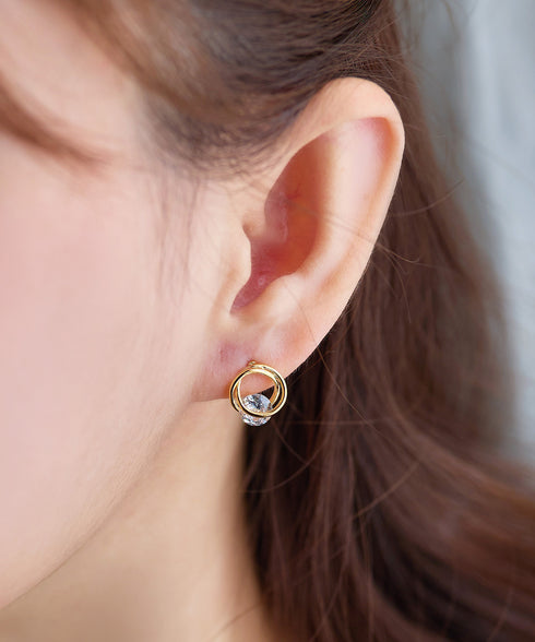 【金属アレルギー対応】ラウンドプットストーンピアス