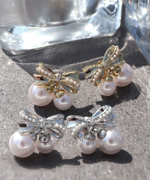 【金属アレルギー対応】チェリーパールリボンピアス