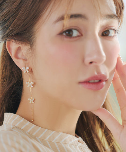 【金属アレルギー対応】リボンチェーンピアス