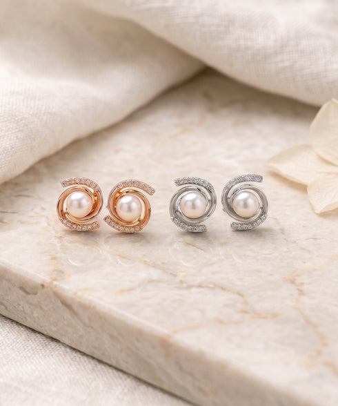 【金属アレルギー対応商品】淡水パールスワールピアス