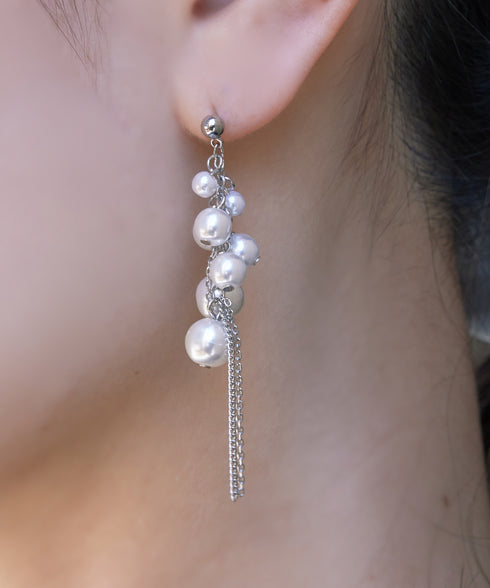 パール+タッセルチェーンピアス