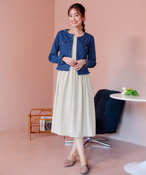 ノーカラーデニムジャケット