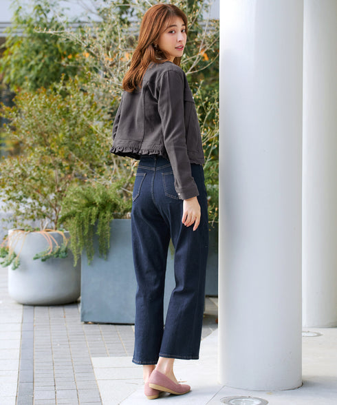 ノーカラーデニムジャケット