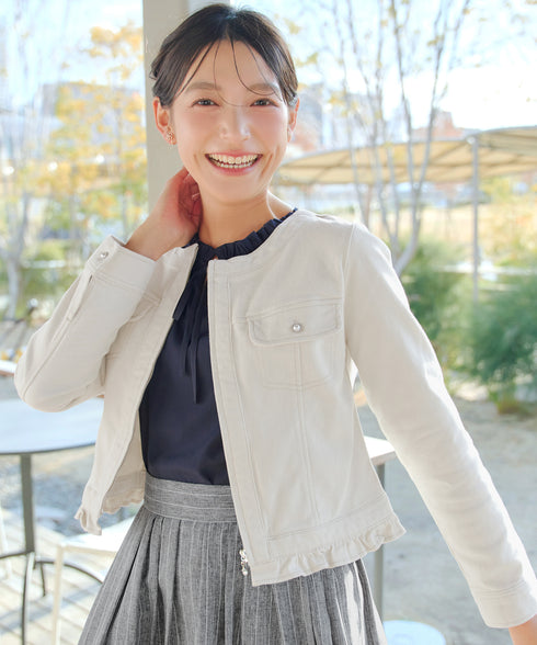 ノーカラーデニムジャケット