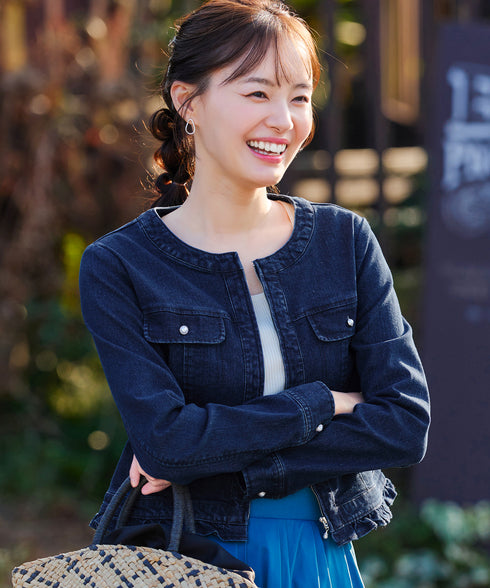 ノーカラーデニムジャケット