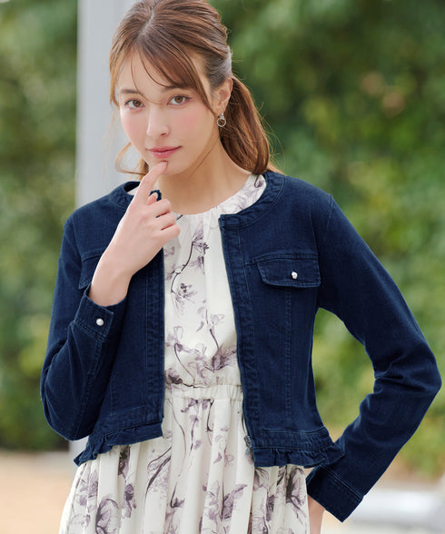 ノーカラーデニムジャケット