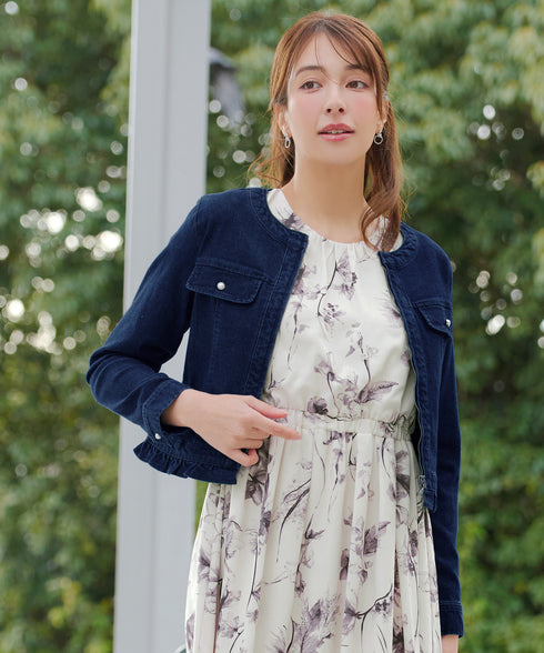 ノーカラーデニムジャケット