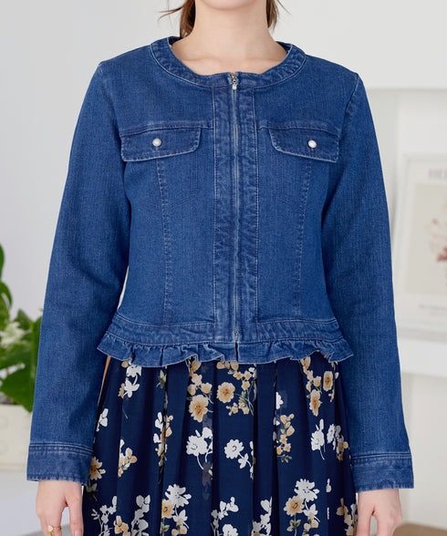 ノーカラーデニムジャケット