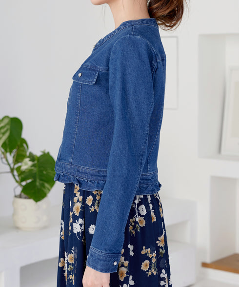 ノーカラーデニムジャケット