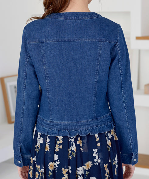 ノーカラーデニムジャケット