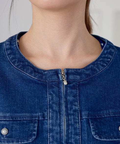 ノーカラーデニムジャケット