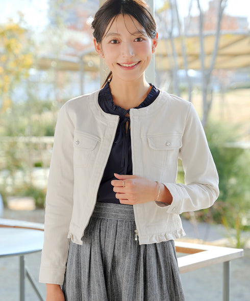 ノーカラーデニムジャケット