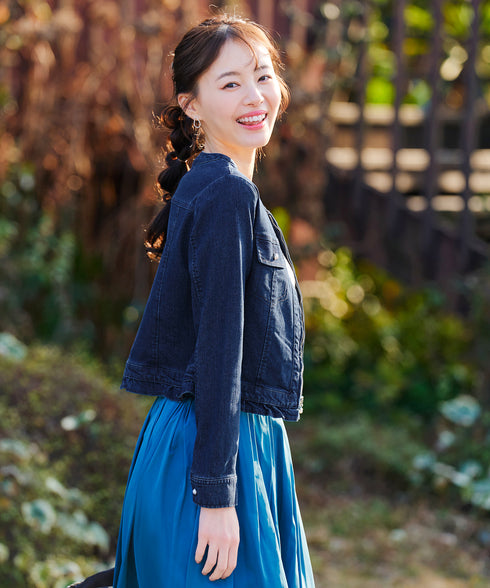 ノーカラーデニムジャケット