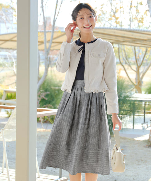 ノーカラーデニムジャケット