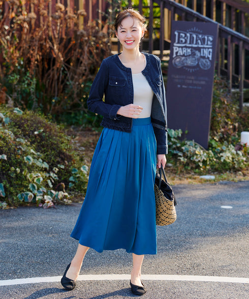 ノーカラーデニムジャケット