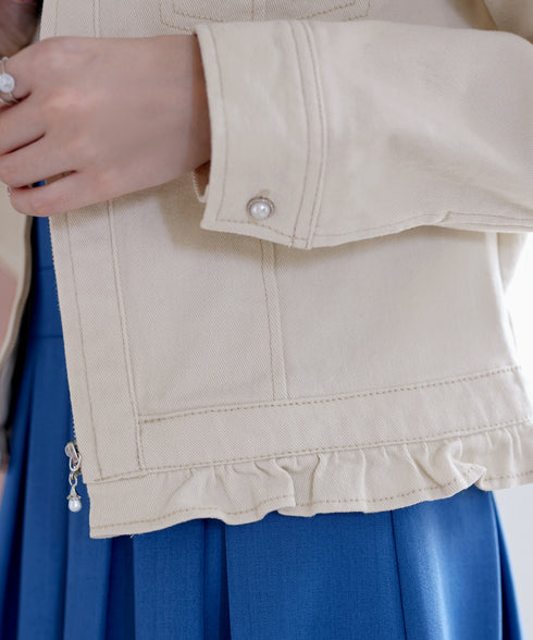 ノーカラーデニムジャケット