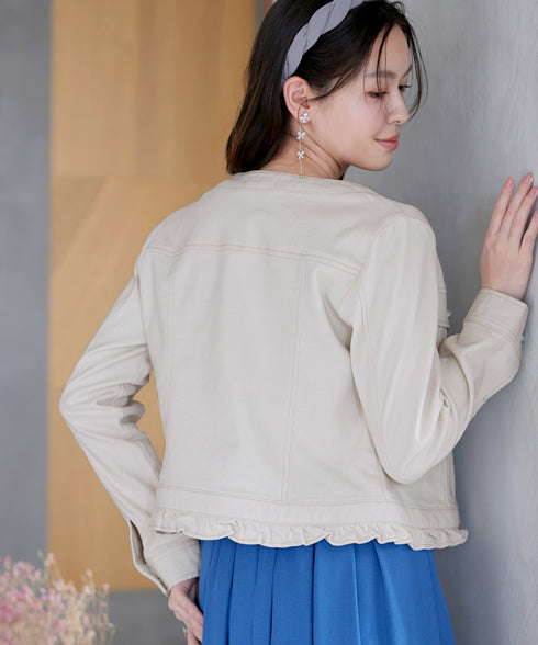 ノーカラーデニムジャケット