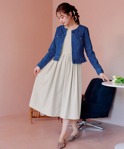 ノーカラーデニムジャケット