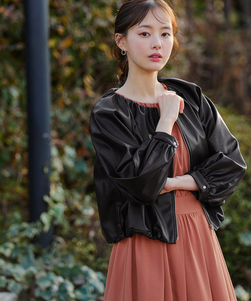 ソフトフェイクレザージップブルゾン