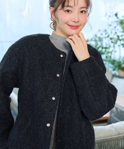 フライス編み起毛ノーカラーブルゾン