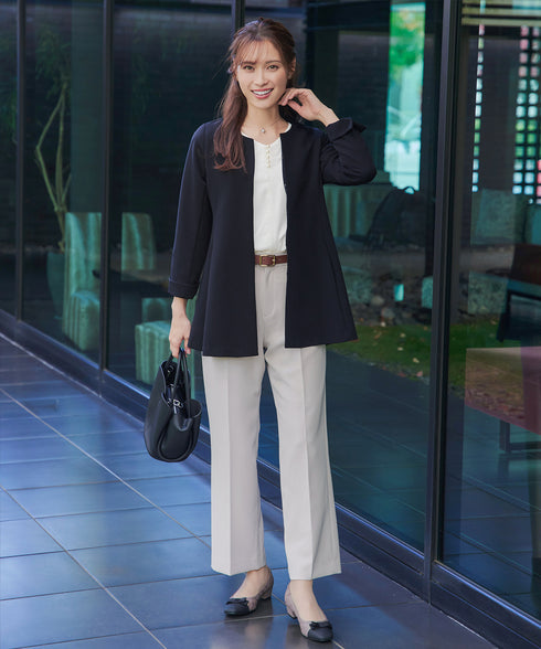 【スマート裏起毛】パールボタンブラウス