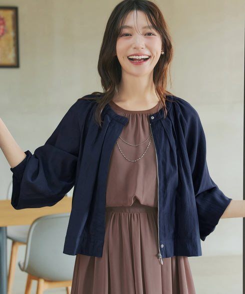 麻調襟ギャザーシアーブルゾン