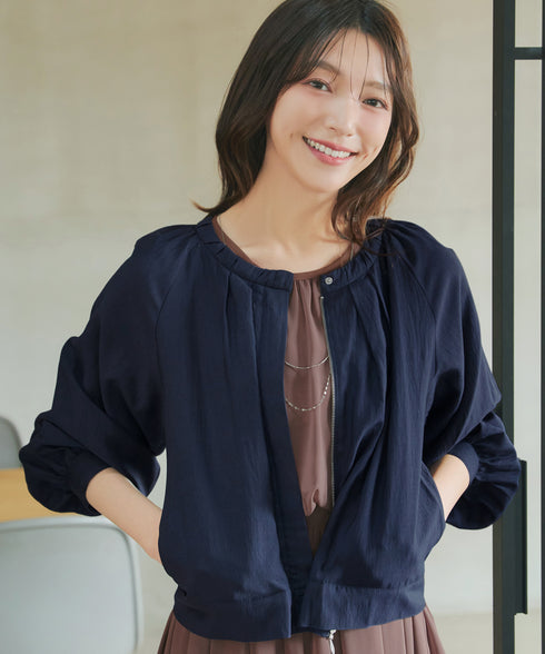 麻調襟ギャザーシアーブルゾン