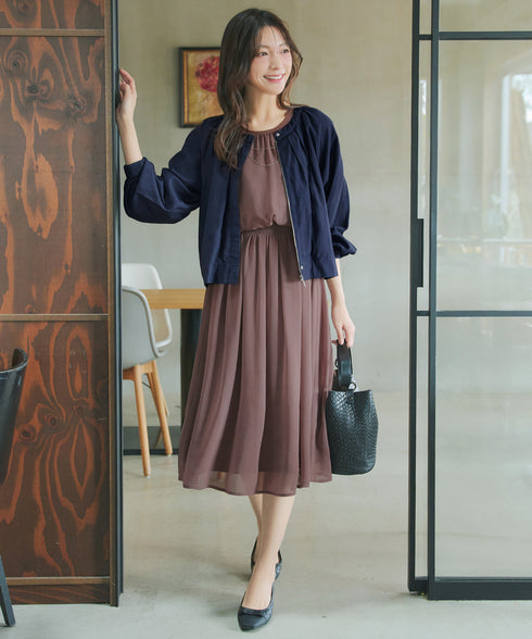 麻調襟ギャザーシアーブルゾン