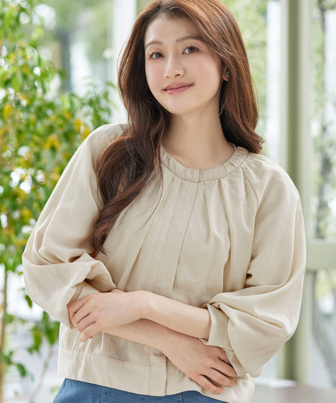 麻調襟ギャザーシアーブルゾン