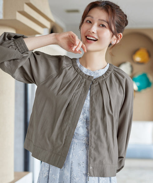 麻調襟ギャザーシアーブルゾン