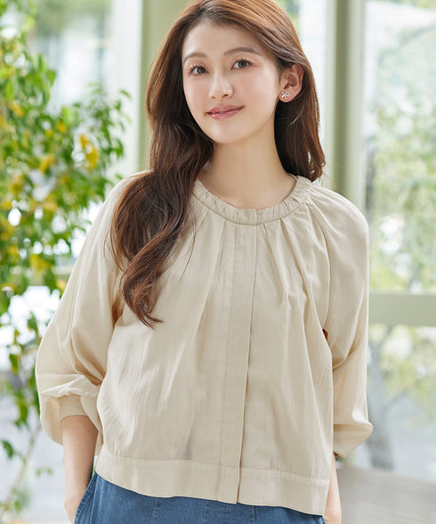 麻調襟ギャザーシアーブルゾン