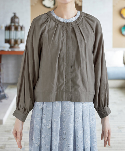 麻調襟ギャザーシアーブルゾン