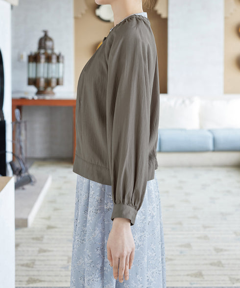 麻調襟ギャザーシアーブルゾン