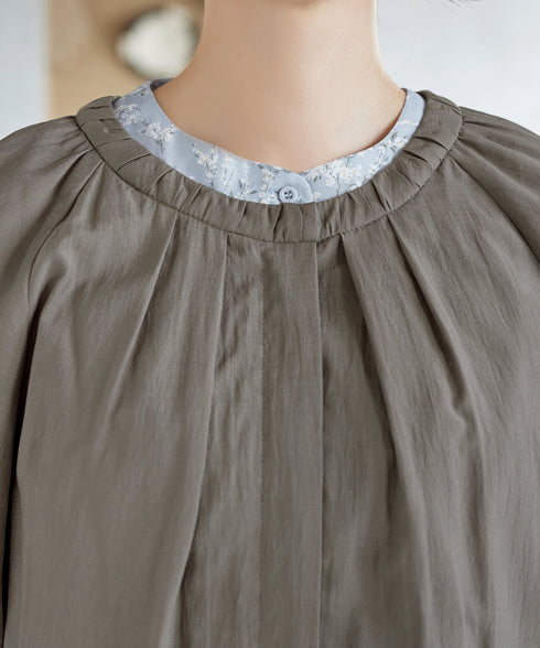 麻調襟ギャザーシアーブルゾン