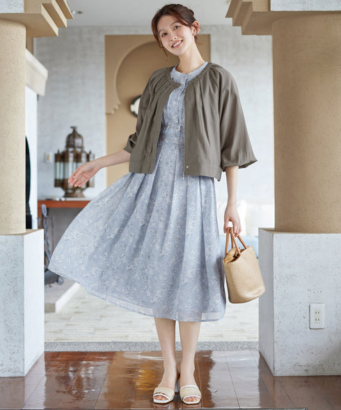 麻調襟ギャザーシアーブルゾン