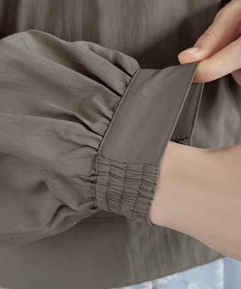 麻調襟ギャザーシアーブルゾン