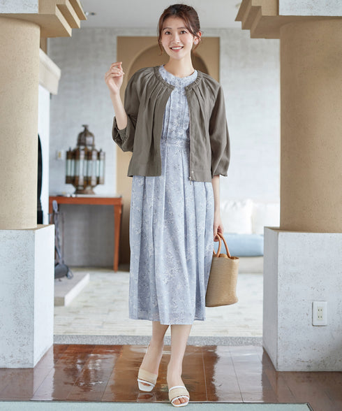 麻調襟ギャザーシアーブルゾン