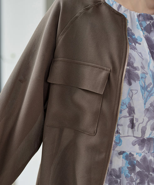 メッシュジャガードノーカラーブルゾン