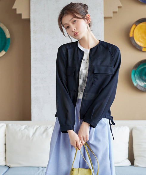 メッシュジャガードノーカラーブルゾン