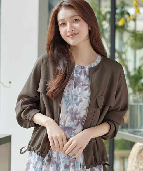 メッシュジャガードノーカラーブルゾン