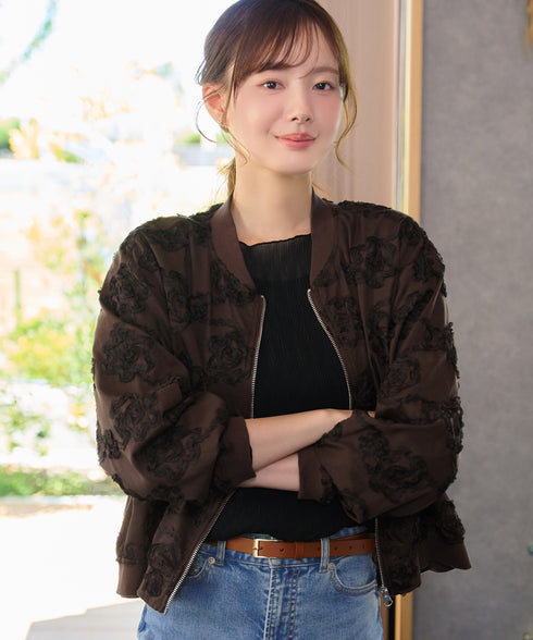 立体フラワーレースブルゾン