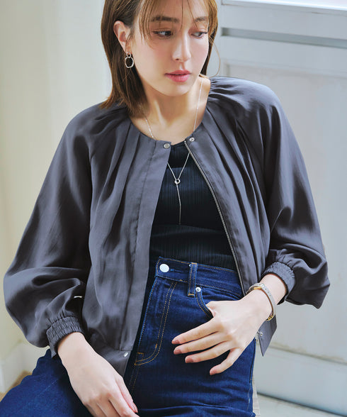 【アウトレット】パフスリーブシアーブルゾン