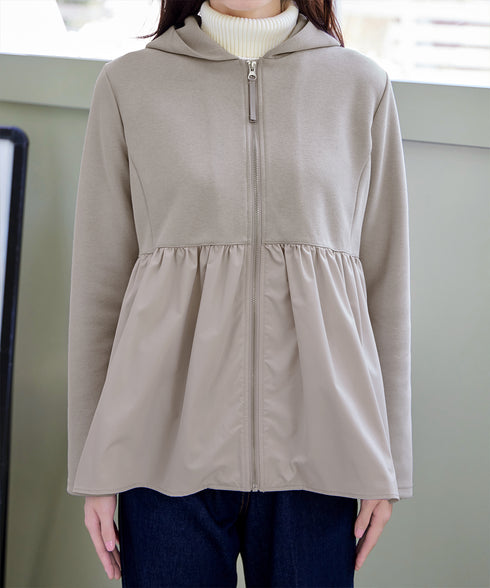 【クリアランスセール】異素材ジップフレアパーカー