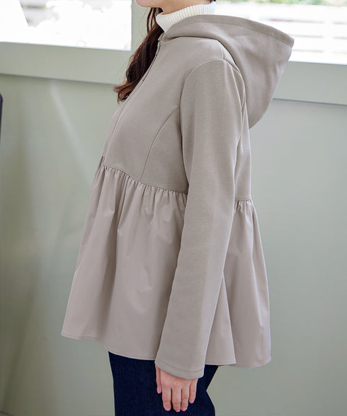 【クリアランスセール】異素材ジップフレアパーカー