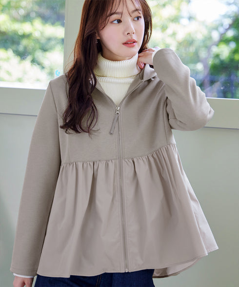 【クリアランスセール】異素材ジップフレアパーカー