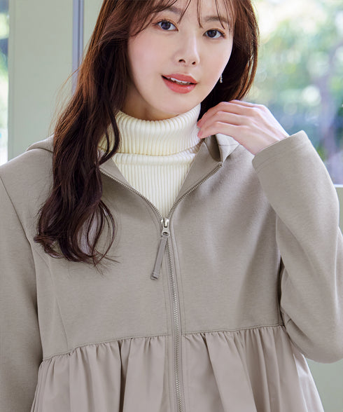 【クリアランスセール】異素材ジップフレアパーカー